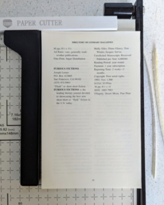 Photo of a CLMP directory on a paper cutter.